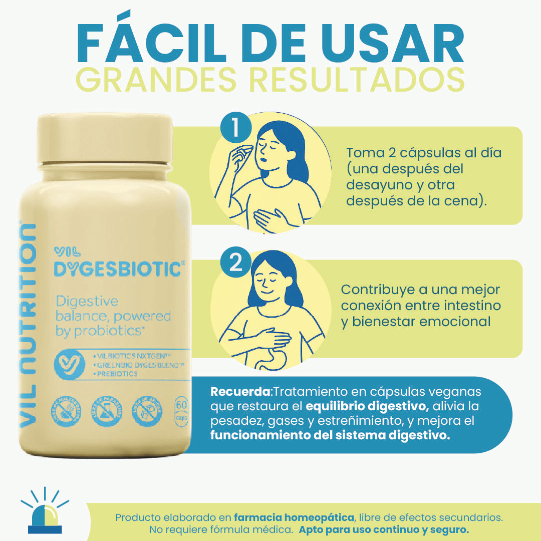 VIL DygesBiotic – Tratamiento Probiótico Avanzado para Salud Digestiva y Colon (60 Cápsulas Veganas)