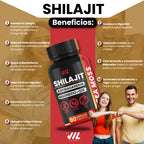 Shilajit Puro Vitalidad 5 en 1 – Con Ashwagandha, Magnesio y Sea Moss (90 Cápsulas)