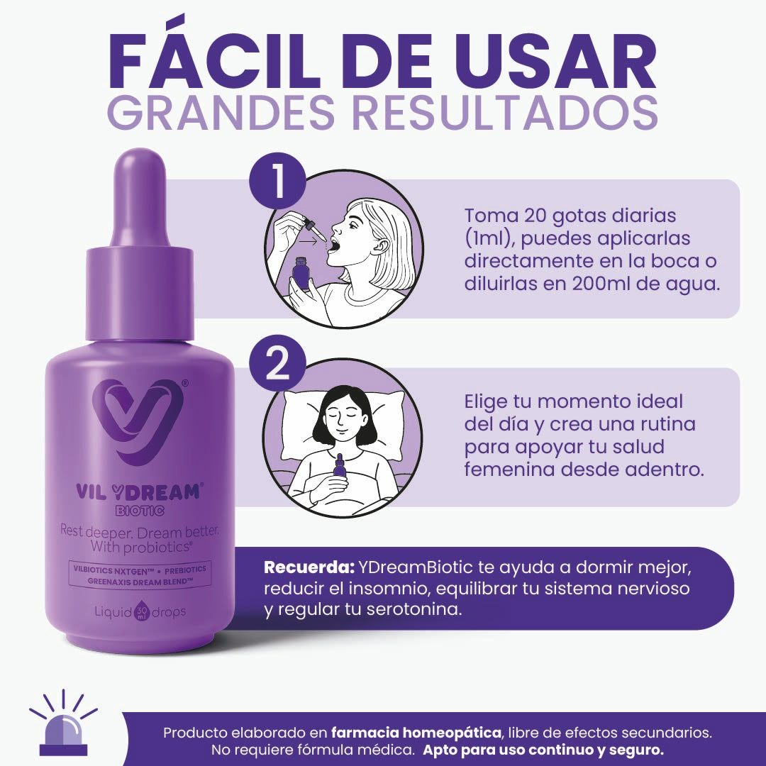 VIL YDream Biotic – Gotas para el Sueño Profundo, Relajación y Descanso Reparador (30 ml / 600 Gotas)