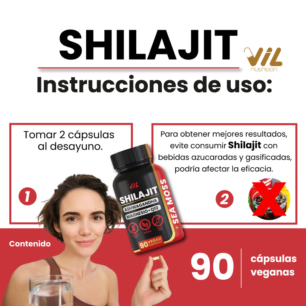 Shilajit Puro Vitalidad 5 en 1 – Con Ashwagandha, Magnesio y Sea Moss (90 Cápsulas)