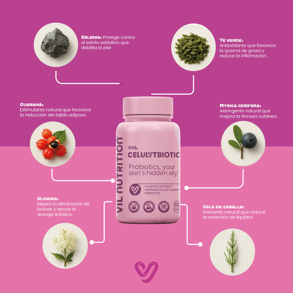 VIL CelulYtBiotic – Tratamiento Probiótico Anticelulítico, Drenante y Firmeza (60 Cápsulas Veganas)
